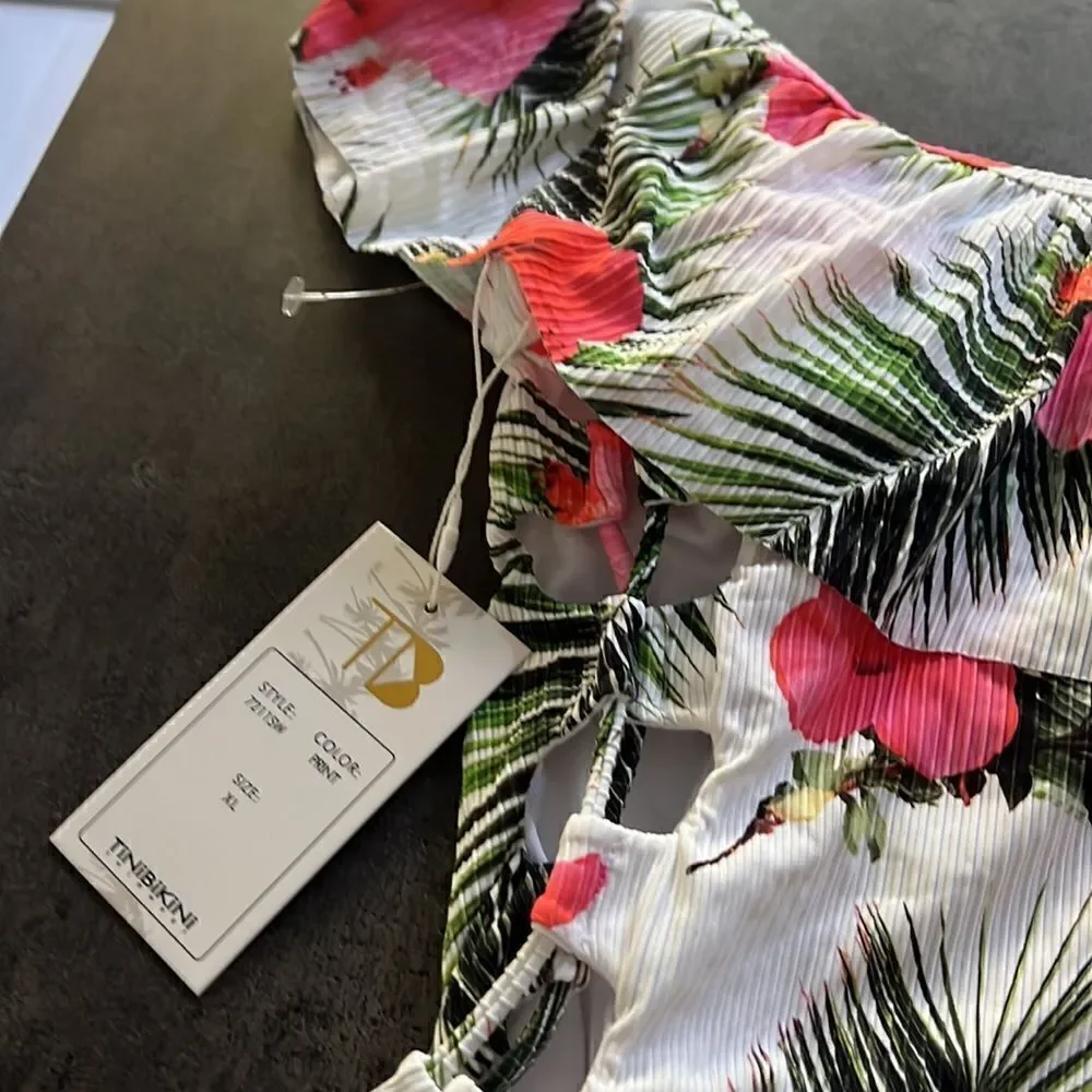 NWT TiniBikini tropical print ruffle swimsuit XL​